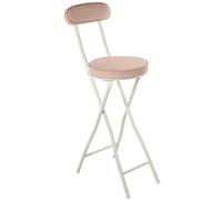 DRW Taburete Alto con Respaldo Plegable de Metal y Tela en Blanco y Beige 42x30x93 cm