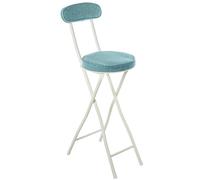 DRW Taburete Alto con Respaldo Plegable de Metal y Tela en Blanco y Verde 42x30x93 cm