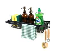 Drwosm Organizador Fregadero, Organizador Cocina con Bandeja de Drenaje y Ganchos, Almacenaje Baño, Utiliza para Guardar Trapos, Cepillos, Esponjas y Jabón, Negro