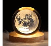DRYFAL Luz nocturna de bola de cristal 3D de alce para niños, lámpara de noche con base de madera, decoración de fantasía, bola de crsytal, alce, LED, galaxia, planeta, luz nocturna, regalo