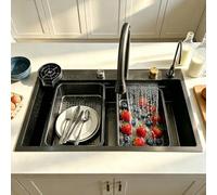 DSMRLEOP Fregadero de cocina Nano de acero inoxidable, 75x45cm multifuncional, cascada, fregadero individual con grifo extensible, lavavajillas de alta presión, escurridor - Fácil de poner