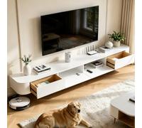 DSMRLEOP Mueble de TV flotante premontado con cajones, mueble de TV de madera montado en la pared, consola flotante moderna con gran almacenamiento, banco de TV que ahorra espacio debajo del televisor