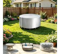 DSRDRFG Funda Redonda para Muebles de Jardin Ø150x80cm Funda Mesa Exterior Impermeable, Fundas Protectora para Muebles Sofa Patio, Anti-UV, Resitente al Polvo Fundas Mesa Redonda, Plata
