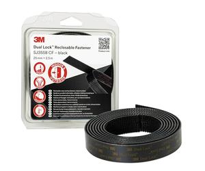 Dual Lock 3M SJ355B CF, Sistemas de cierre reposicionable - excelente adhesión a metales, vidrio, acrílicos, policarbonato y ABS - 25mm X 2.5m, negro, espesor: 5.7mm (1 unidad)