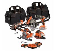 Dual Power DUA5400338128639 Pack 4 Herramientas 20V: Taladro/Destornillador, Amoladora Angular, Lijadora Manual, Sierra Circular con 2 Baterías