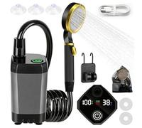 Ducha de camping portátil, con bomba y batería recargable, 9000 mAh, juego de ducha móvil, incluye cabezal de ducha, manguera de 2 m, pistola pulverizadora y soporte para Vanlife, playa, viajes