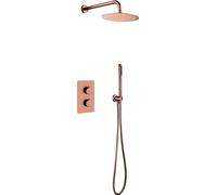 Ducha de techo empotrada de 25 cm, juego completo con cabezal de ducha de pared, brazo y grifo de cobre cepillado