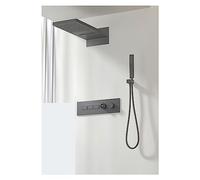 Ducha Digital, de ducha latón negro lujo, diseño pantalla digital LED montado en la pared, grifo techo 4 funciones doble control frío y caliente(3S Bushed Grey)