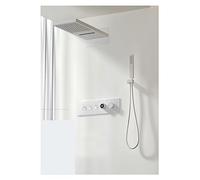 Ducha Digital, de ducha latón negro lujo, diseño pantalla digital LED montado en la pared, grifo techo 4 funciones doble control frío y caliente(3R White-01)