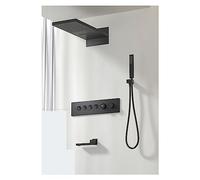 Ducha Digital, de ducha latón negro lujo, diseño pantalla digital LED montado en la pared, grifo techo 4 funciones doble control frío y caliente(4R Matte Black-01)