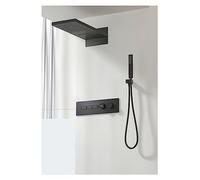 Ducha Digital, de ducha latón negro lujo, diseño pantalla digital LED montado en la pared, grifo techo 4 funciones doble control frío y caliente(3S Matte Black)