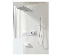 Ducha Digital, de ducha latón negro lujo, diseño pantalla digital LED montado en la pared, grifo techo 4 funciones doble control frío y caliente(4S White-01)