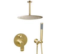 Ducha empotrada monomando techo redonda oro mate PVD rociador 20 25 30 cm con soporte alcachofa mano Tuejar de Valaz