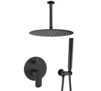ducha empotrada rociador redondo 30 cm con soporte a techo monomando 2 vias acabado negro mate Tuejar de Valaz