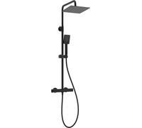 Ducha Nero con batería termostática, cabezal cuadrado de 250x250 mm, altura ajustable, sistema antical y acero inoxidable