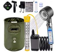 Ducha portátil para campamento con calentador, bomba de ducha portátil para campamento con batería de 6000 mAh, calentador de agua de 1500 W, cubo plegable de 5.3 galones, ducha al aire libre con