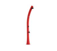 Ducha solar curva de polietileno hd para jardín y piscina altura 226 cm ducha redonda diámetro 15,24 cm depósito 25 litros grifo lavapiés accesorios metálicos color negro. filtro antical y tapa de duc