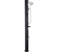 Ducha solar de 40 litros, con cabezal de ducha de 205 cm de altura, para uso en exteriores. Incluye grifo manual y para pies, con ajuste de agua caliente y fría. Es una ducha independiente, ideal para