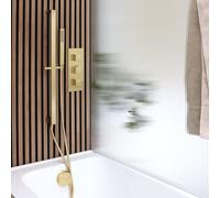 Ducha Termostática con Llenador de Bañera para Rebosadero y Kit con Barra Deslizante para Telefonillo de Ducha (2 Salidas) - Oro Satinado - Lyra