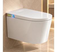 Ducha WC colgante de pared en forma de U con depósito de agua, inodoro colgante inteligente con función de bidet, calefacción de asiento, función de olor, tapa y apertura automática, descarga