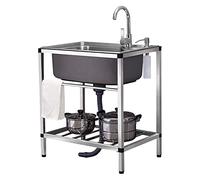 Duchunsheng Fregadero Comercial De Acero Inoxidable, Fregadero Exterior Lavabo, Fregadero De Cocina Alta Resistencia con Cuenca De Mano, 1 Compartimientos, 4 Patas Fregadero De Barra Lavadero Pila