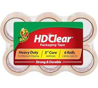 Duck HD - Cinta de embalaje transparente (6 rollos, 48 mm x 50 m, resistente para casas de mudanzas, paquetes de embalaje, cajas de cartón y cinta de embalaje de cartón