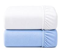 Dudu N Girlie Moses - Sábanas de cesta totalmente ajustadas, 75 x 30 pulgadas, ropa de cama para cochecito de bebé, hipoalergénicas, elásticas, transpirables, de fácil cuidado, (paquete de 2, blanco y azul)