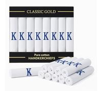 DUDU N GIRLIE Pañuelos de raso blanco para hombre y caballero con iniciales bordadas azules, K, talla única