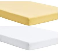 Dudu N Girlie Sábana Bajera Ajustable de algodón para Cuna de Viaje, 2 Piezas, Blanco y Amarillo