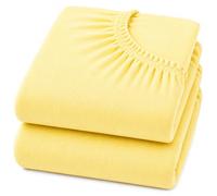 Dudu N Girlie Sábana bajera ajustable de algodón para cuna de viaje, sábana bajera ajustable de 95 x 65 pulgadas, sábana bajera de jersey suave, hipoalergénica, elástica, transpirable, sábana bajera ajustable (paquete de 2, amarillo)