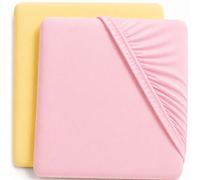 Dudu N Girlie Sábana bajera ajustable para colchón de cuna de viaje, 65 x 95 pulgadas, sábana bajera ajustable hipoalergénica, elástica, transpirable (paquete de 2, rosa y amarillo)