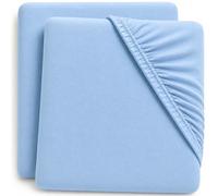 Dudu N Girlie Sábana Bajera Ajustable para Cuna de Viaje, 95 x 65 Pulgadas, Color Azul, 95 x 65 cm, hipoalergénica, Transpirable, fácil Cuidado, sábanas para Cama Junior (Paquete de 2, Azul)