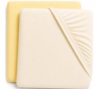 Dudu N Girlie Sábana bajera ajustable para cuna de viaje de 95 x 65 pulgadas, sábana de viaje de 95 x 65 cm, hipoalergénica para niños pequeños, transpirable, fácil cuidado, sábanas para cama junior (paquete de 2, amarillo y crema)