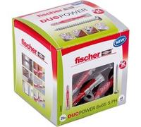 fischer DUOPOWER 8 x 65 S PH, 25 tacos y 25 tornillos para pared universales con tornillo de cabeza plana, de 2 componentes, taco de plástico para fijación en hormigón, ladrillo, piedra, cartón yeso