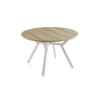 duehome | Aeris, Mesa de Comedor Redonda Extensible, Mesa 1 Tramo, Acabado en Roble y Blanco, Medidas: 120-160 cm (Largo) x 120 cm (Ancho) x 75 cm (Alto)