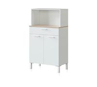 duehome | Alacena de Cocina, Mueble Auxiliar 2 Puertas + 1 Cajon y Estante Interior, Modelo Colin, Acabado en Blanco Artik y Roble Canadian, Medidas: 72 cm (Ancho) x 126 cm (Alto) x 40 cm (Fondo)