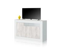 duehome | Aparador 3 Puertas, Buffet para Salon, Armario Auxiliar, Modelo Gian, Acabado en Color Blanco Artik y Blanco Velho, Medidas: 144 cm (Ancho) x 87 cm (Alto) x 42 cm (Fondo)