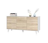duehome | Aparador, Buffet, Salón Comedor 3 Puertas, Modelo Niva, Color Blanco Brillo y Roble Canadian, Medidas: 154 cm (Ancho) x 75 cm (Alto) x 41 cm (Fondo)