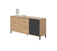 duehome - Aparador con gran espacio de almacenamiento 154 cm Lea Anthracite gray - nodi oak