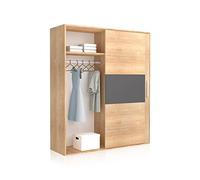 duehome | Armario de 2 Puertas Correderas, Armario Doble, Modelo Uniq 180, Acabado en Cambria y Grafito, Medidas: 180 cm (Largo) x 207,6 cm (Alto) x 55 cm (Fondo)