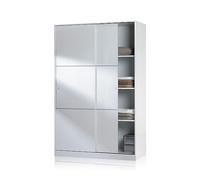 duehome | Armario de 2 Puertas Correderas, Barra de Colgar y Estantes, Armario para Dormitorio, Modelo Show, Acabado en Blanco Brillo, Medidas: 120 cm (Largo) x 200 cm (Alto) x 50 cm (Fondo)
