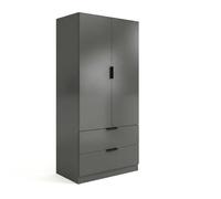 duehome | Armario de 2 Puertas y 2 cajones, Modelo Lark, Acabado en Color Gris Grafito, Medidas: 81 cm (Ancho) x 180 cm (Alto) x 52 cm (Fondo)