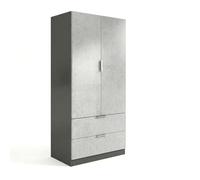 duehome | Armario de 2 Puertas y 2 cajones, Modelo Lark, Acabado en Color Gris Grafito y Cemento, Medidas: 81 cm (Ancho) x 180 cm (Alto) x 52 cm (Fondo)