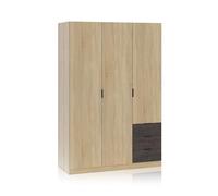 duehome | Armario de 3 Puertas y 3 Cajones, Armario para Dormitorio, Modelo Hexa, Acabado en Roble Canadian y Oxido, Medidas: 121 cm (Largo) x 180 cm (Alto) x 52 cm (Fondo)