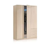 duehome | Armario de 3 Puertas y 3 Cajones, Armario para Dormitorio, Modelo Hexa, Acabado en Roble, Medidas: 121 cm (Largo) x 180 cm (Alto) x 52 cm (Fondo)