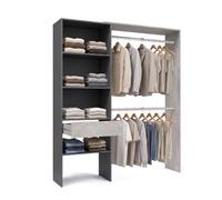 duehome Armario Vestidor Aura, Abierto, Reversible, con 2 Barras y Cajón | Ropero de Dormitorio, Gris Grafito y Cemento, 4 Estantes, Interior Textil, Anclaje a Pared, 158 x 40 x 187 cm