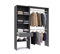 duehome Armario Vestidor Aura, Abierto, Reversible, con 2 Barras y Cajón | Ropero de Dormitorio, Gris Grafito, 4 Estantes, Interior Textil, Anclaje a Pared, 158 x 40 x 187 cm