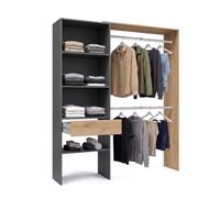 duehome Armario Vestidor Aura, Abierto, Reversible, con 2 Barras y Cajón | Ropero de Dormitorio, Gris Grafito y Roble Alpino, 4 Estantes, Interior Textil, Anclaje a Pared, 158 x 40 x 187 cm