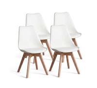 duehome | Beench, Pack 4 sillas Nórdicas, Sillas Comedor, Acabado en Blanco y Madera, Medidas: 49 (Ancho) cm x 53,5 cm (Largo) x 83 cm (Alto)
