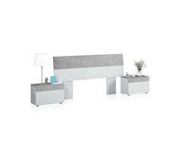 duehome | Cabecero con 2 mesitas, Dormitorio, Modelo Axel, Acabado en Blanco Artik y Gris Cemento, Medidas: 176 cm (Largo) x 96,5 cm (Alto)